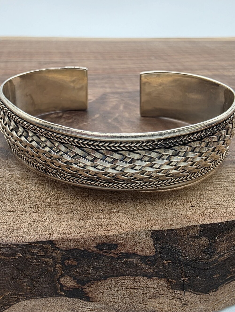 Vintage 925 Sterling Silver Woven Braided Cuff Bracelet Southwest American